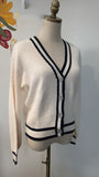 New Loft Ivory with Navy Trim Sweater, S