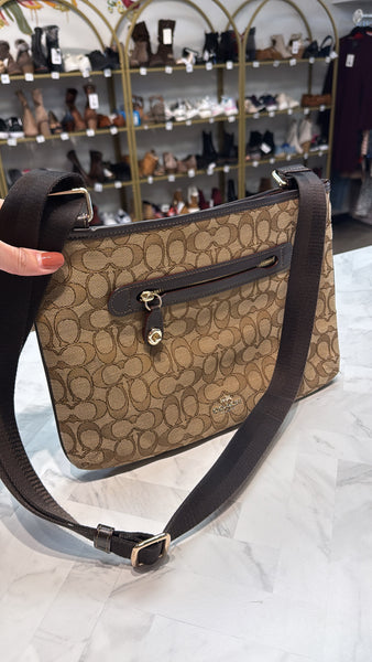 Coach Brown Signature Crossbody Bag, 13.5"x9"
