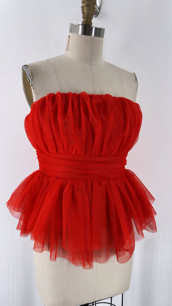 Flat White Red Strapless Top, M