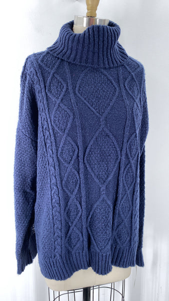 To Be Honest Blue Turtleneck Sweater, L