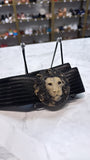 Vintage Charmant Black Stretch Lion Belt, XL