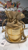 Vintage Tango Bag Gold Drawstring Crossbody Bag, 10"x6"
