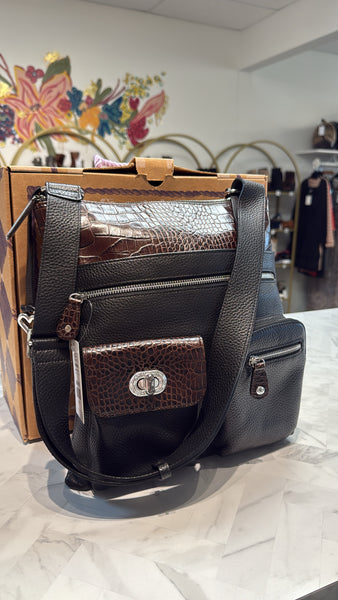 Brighton Black Leather Blondie Crossbody Bag, 12"x11.5"