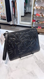 Patricia Nash Black Leather Wristlet, 9"x6.5"