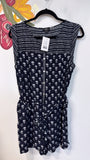 Loft Blue Belted Romper, L Petite with Pockets