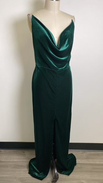 New Fashion Nova Velvet Maxi Green Dress, XL