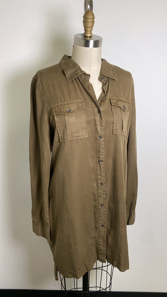 New Silver Jeans Co. Green Lyocell Button Front Shirt Dress, M