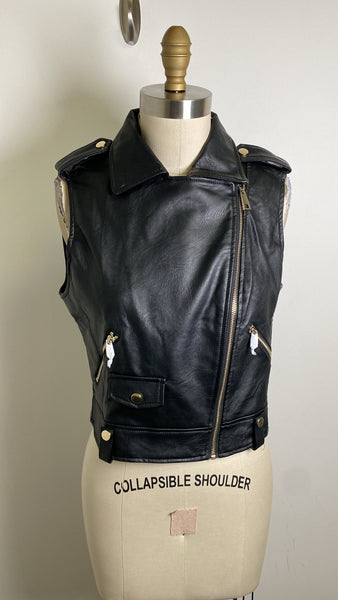 New Diashiny Black Faux Leather Vest, S