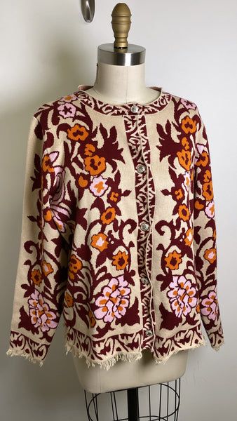 Cardigan Tan/Burgundy Sweater, L