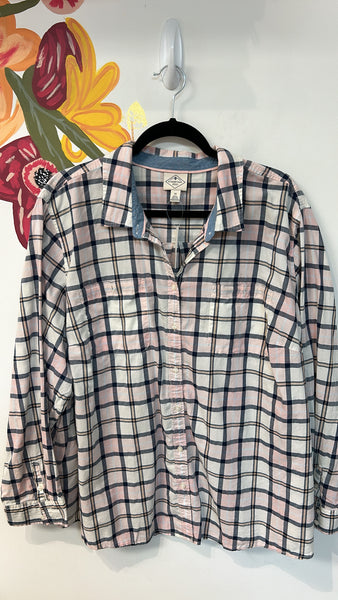 St. John's Bay Plaid Button Front Top, 3X