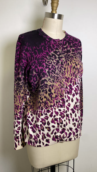 Sisters Purple Animal Print Cardigan, L