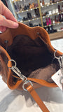Lodis Brown Leather Crossbody Bag, 11"x12"