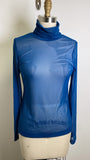 New White House Black Market Blue Mesh Turtleneck Top, S