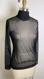 New White House Black Market Black Mesh Turtleneck Top, S