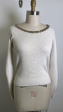 White House Black Market Cream with Silver Chain Detail Sweater, XS