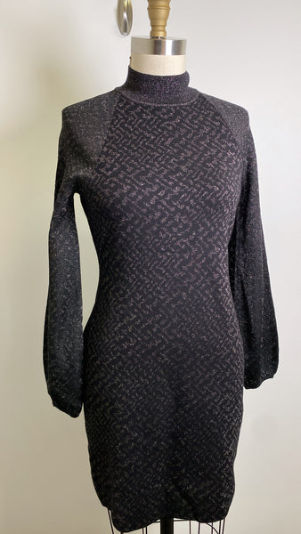 New White House Black Market Black Jacquard Sweater Dress, S Petite