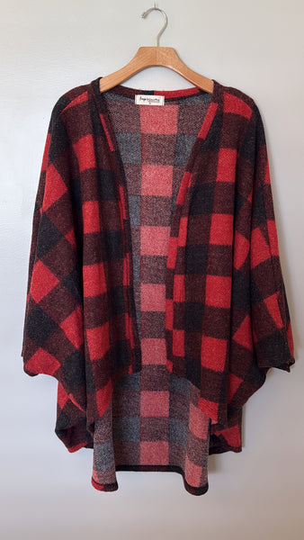Impressions Black/Red Plaid Cardigan, 1X