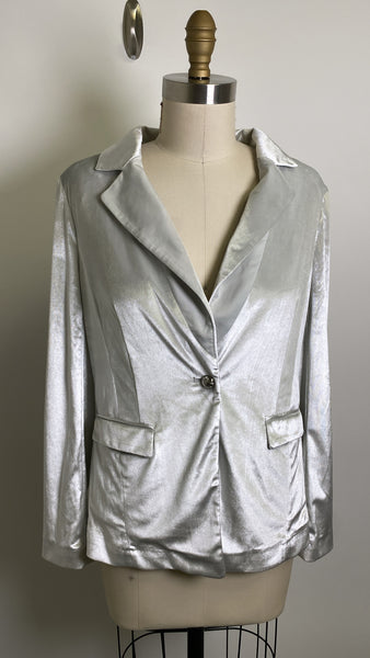 White House Black Market Silver Velvet Blazer Jacket, S