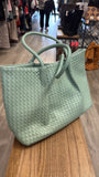 Lulu Dharma Green Woven Leather Shoulder Bag, 18"x11.5"