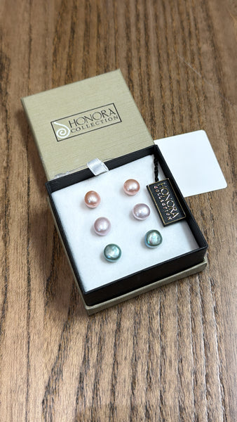 New Honora Collection Pearl & Sterling Silver Earrings, Set of 3
