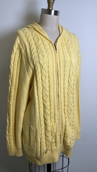 L.L. Bean Yellow Zip Front Hoodie Cardigan, 2X