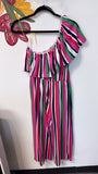 Entro Stripe 22" Inseam Cropped One Shoulder Jumpsuit, M