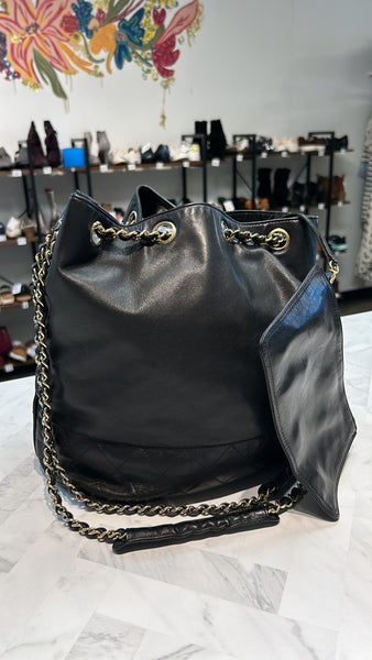 Chanel Black Leather Gabrielle Bucket Bag, 10"x10.5"