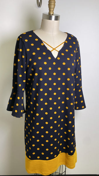 Gilli Navy/Gold Polka Dot Dress, L