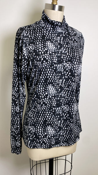 Chaus Black Print Mock Neck Top, L