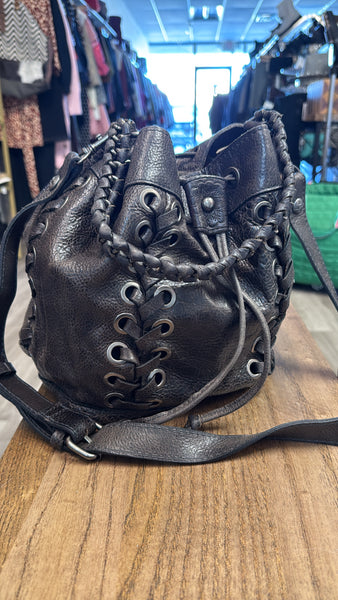 Patricia Nash Leather Grommet Drawstring Crossbody Bag, 10"x14"