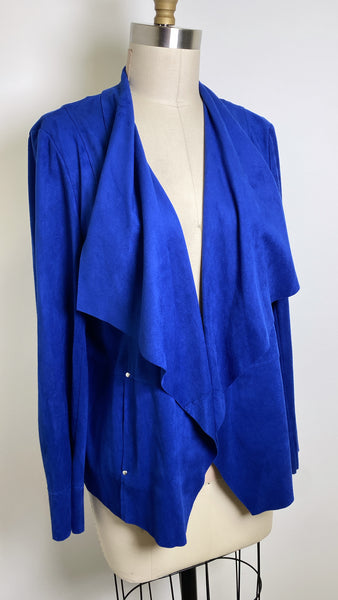 Alfred Dunner Blue Open Front Faux Suede Jacket, S