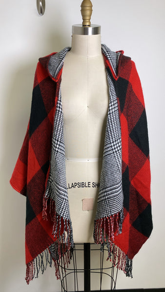 Simply Noelle Red/Black Hooded Wrap Cardigan, One Size