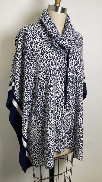 Chico's Navy Animal Print Poncho Sweater, L/XL