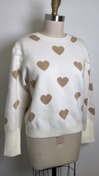 New Sugar Lips Heart Puff Sleeve Sweater, L