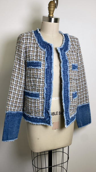 New Nanette Lepore Tweed with Denim Trim Jacket, M