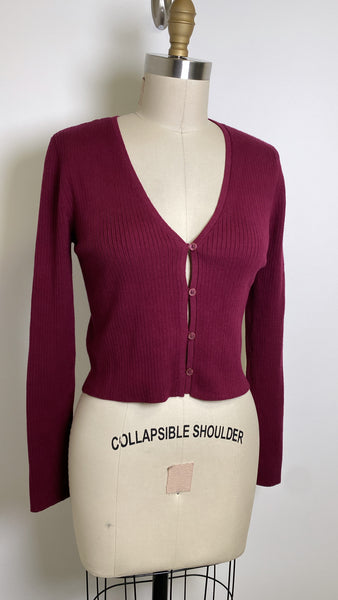 Loft Burgundy Cropped Cardigan, S