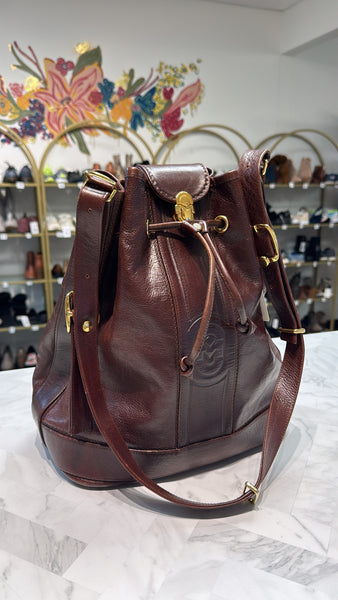 Marino Orlandi Brown Leather Drawstring Bucket Bag, 13"x12"