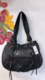 Aimee Kestenberg Black Leather Celestial Splatter Shoulder Bag, 17"x11" (retail $268)