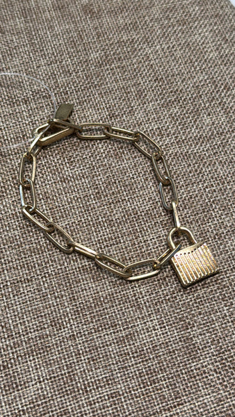 Canvas Gold Paperclip with Lock Charm Bracelet