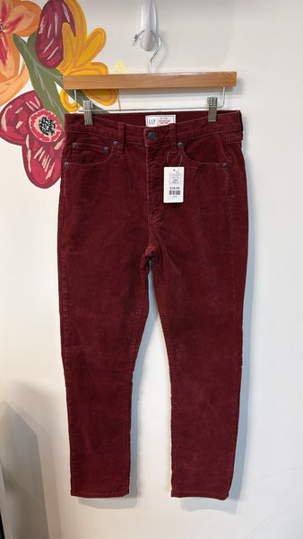 Gap Burgundy Corduroy Slim High Rise Jeans, 4