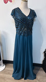 New Jkara Teal Beaded Dress, 12 Petite