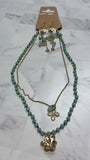 Fossil Gold/Blue Necklace + Earrings