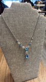 Blue & Clear Faceted Stone Necklace, 16"-18"