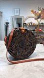 Black/Brown Round Crossbody Bag, 7.75"