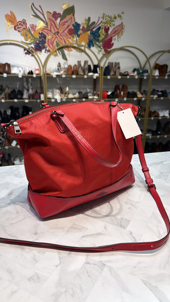 Coach Red Style 57902 Nylon Crossbody Satchel, 13.75"x12"