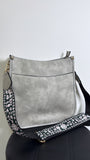 Jen & Co Gray Faux Leather Crossbody Bag, 11.5"x12"