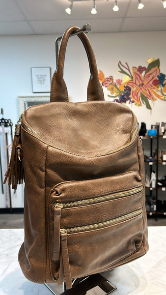 MMS Faux Leather Backpack, 13"X12"