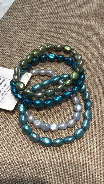 Genuine Pearl Stretch Bracelets, Set of 4