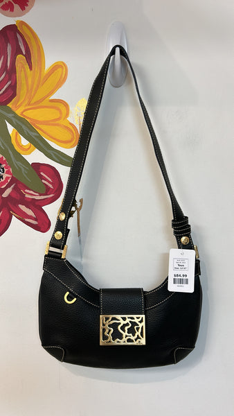 New Tous Black Leather Shoulder Bag, 12"X7" (retail $299)