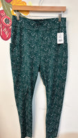 PopFit Green Print Athletic Leggings, XL with Pockets